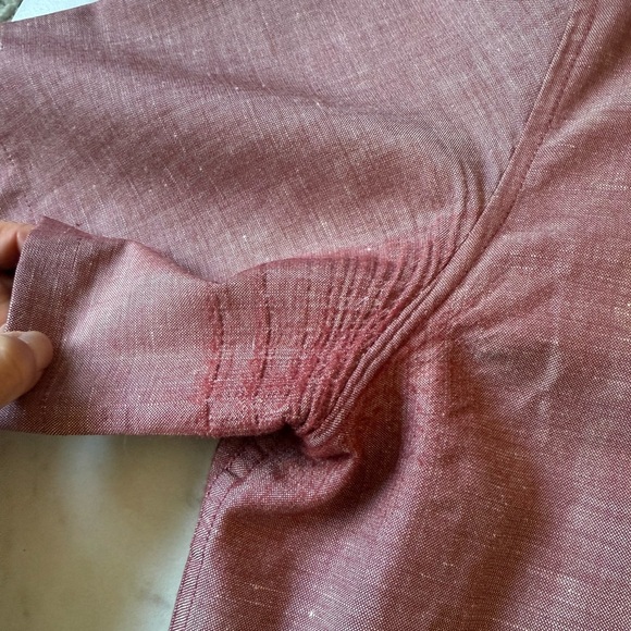 WOOL & PRINCE Men’s XL Red Merino Wool Short Sleeve Button Down; slim fit - Picture 3 of 13